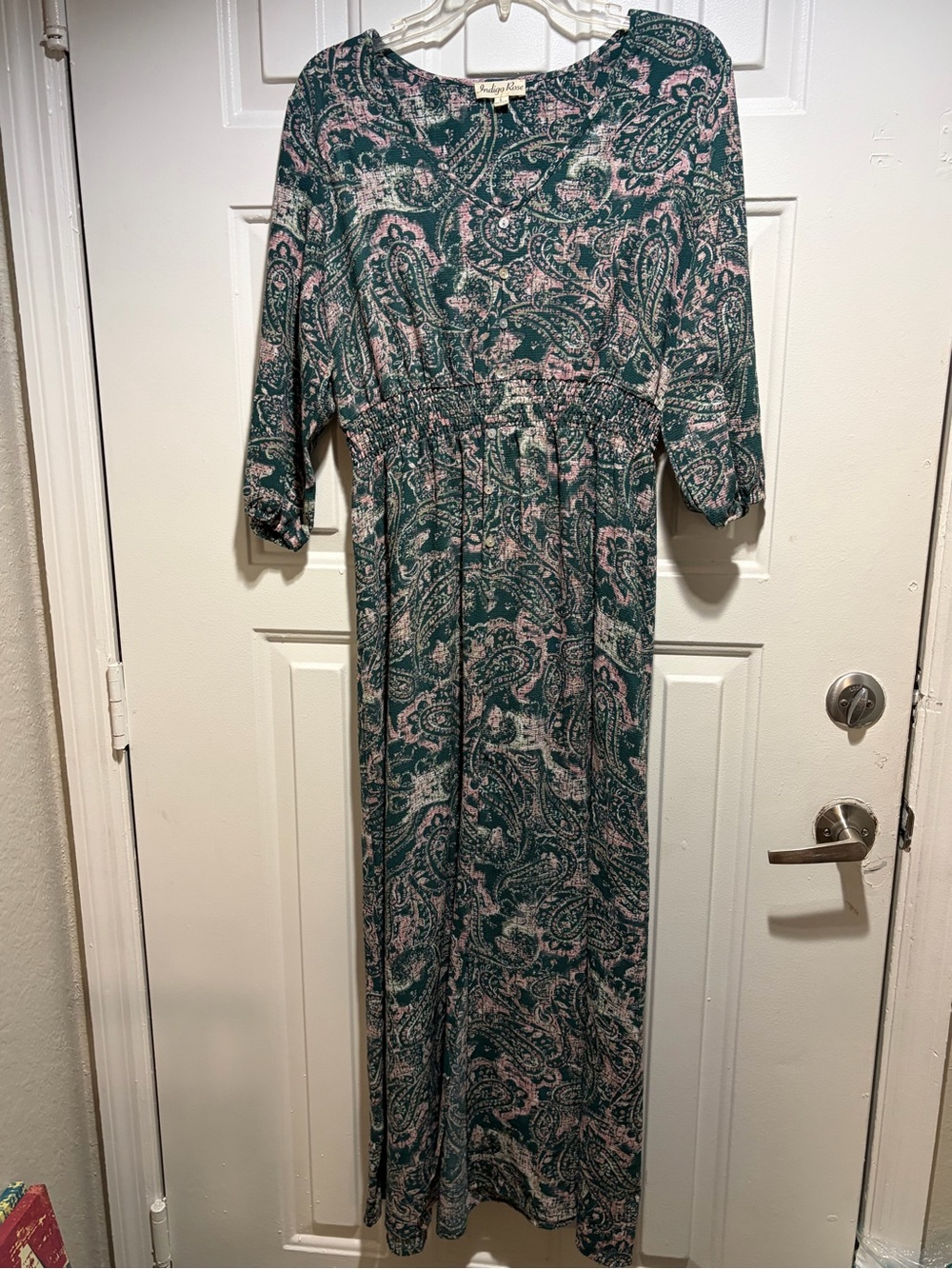 Paisley Button-Front Maxi Dress in Green and Pink